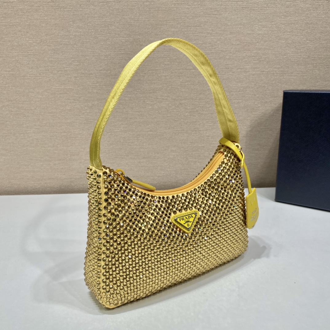 Prada Mini Duchesse And Crystal 2000 Hobo Bag Handbag Yellow 1NE515